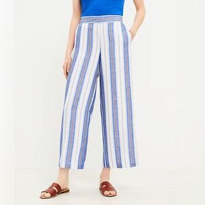 Loft Fluid Wide Leg Crop Pants in Striped Linen Blend